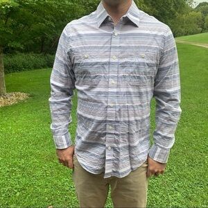BANANA Republic red, white, blue striped button down long sleeve shirt